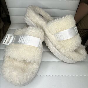 UGG Fluffy Cream Sandals with Strap